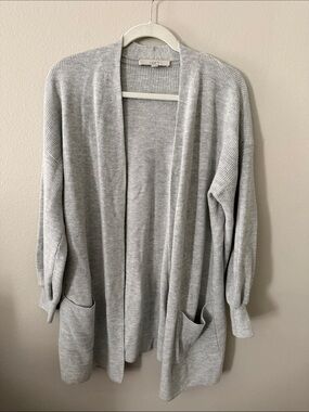LOFT Light Gray Open-Front Knit Cardigan